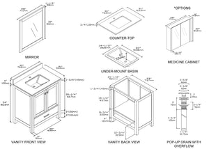 1901-30-01 Matt White 30" Bathroom Vanity Cabinet and Sink Combo Solid Wood Cabinet+Real Marble Top+ Marble backsplash w/Sink set