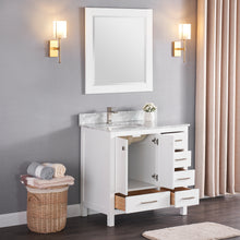 1901-36L-01 Matt White 36" Bathroom Vanity Cabinet and Left Side Sink Combo Solid Wood Cabinet+Real Marble Top+ Marble backsplash w/Sink set