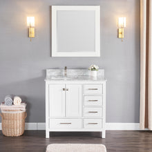 1901-36L-01 Matt White 36" Bathroom Vanity Cabinet and Left Side Sink Combo Solid Wood Cabinet+Real Marble Top+ Marble backsplash w/Sink set