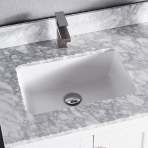 1901-36L-01 Matt White 36" Bathroom Vanity Cabinet and Left Side Sink Combo Solid Wood Cabinet+Real Marble Top+ Marble backsplash w/Sink set