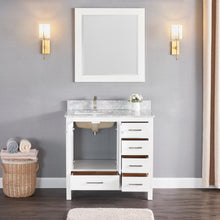 1901-36L-01 Matt White 36" Bathroom Vanity Cabinet and Left Side Sink Combo Solid Wood Cabinet+Real Marble Top+ Marble backsplash w/Sink set