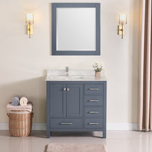 1901-36L-02QZ  Dark Grey 36" Bathroom Vanity Cabinet and Left Side Sink Combo Solid Wood Cabinet+Quartz Top and backsplash w/Sink set