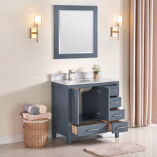1901-36L-02 Dark Grey 36" Bathroom Vanity Cabinet and Left Side Sink Combo Solid Wood Cabinet+Real Marble Top+ Marble backsplash w/Sink set