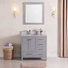 1901-36L-03 Light Grey 36" Bathroom Vanity Cabinet and Left Side Sink Combo Solid Wood Cabinet+Real Marble Top+ Marble backsplash w/Sink set