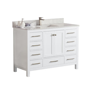 1901-48-01QZ Matt White 48" Bathroom Vanity Cabinet and Sink Combo Solid Wood Cabinet+Quartz Top w/Sink set