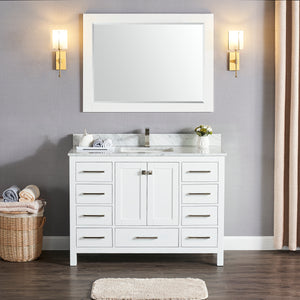 1901-48-01 Matt White 48" Bathroom Vanity Cabinet and Sink Combo Solid Wood Cabinet+Real Marble Top w/Sink set