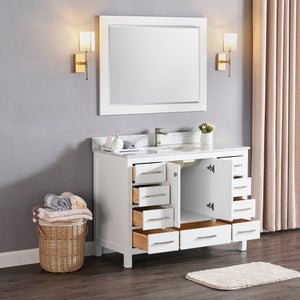 1901-48-01 Matt White 48" Bathroom Vanity Cabinet and Sink Combo Solid Wood Cabinet+Real Marble Top w/Sink set