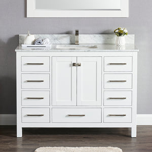 1901-48-01 Matt White 48" Bathroom Vanity Cabinet and Sink Combo Solid Wood Cabinet+Real Marble Top w/Sink set