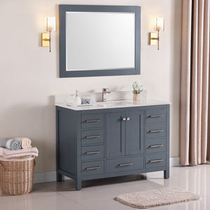 1901-48-02QZ Dark Grey 48" Bathroom Vanity Cabinet and Sink Combo Solid Wood Cabinet+Quartz Top+ Quartz  backsplash w/Sink set