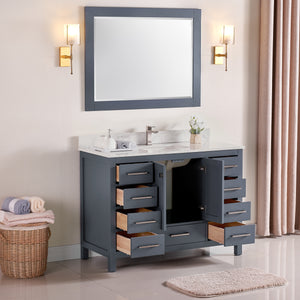1901-48-02QZ Dark Grey 48" Bathroom Vanity Cabinet and Sink Combo Solid Wood Cabinet+Quartz Top w/Sink set