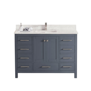 1901-48-02QZ Dark Grey 48" Bathroom Vanity Cabinet and Sink Combo Solid Wood Cabinet+Quartz Top w/Sink set