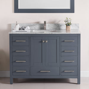 1901-48-02 Dark Grey 48" Bathroom Vanity Cabinet and Sink Combo Solid Wood Cabinet+Real Marble Top w/Sink set