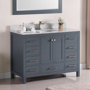 1901-48-02 Dark Grey 48" Bathroom Vanity Cabinet and Sink Combo Solid Wood Cabinet+Real Marble Top w/Sink set