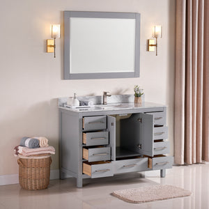 1901-48-03 Light Grey 48" Bathroom Vanity Cabinet and Sink Combo Solid Wood Cabinet+Real Marble Top+ Marble backsplash w/Sink set