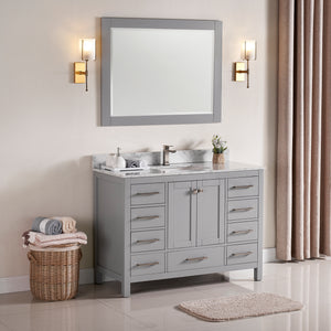 1901-48-03 Light Grey 48" Bathroom Vanity Cabinet and Sink Combo Solid Wood Cabinet+Real Marble Top+ Marble backsplash w/Sink set