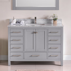 1901-48-03 Light Grey 48" Bathroom Vanity Cabinet and Sink Combo Solid Wood Cabinet+Real Marble Top+ Marble backsplash w/Sink set