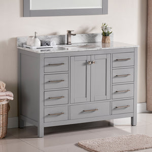 1901-48-03 Light Grey 48" Bathroom Vanity Cabinet and Sink Combo Solid Wood Cabinet+Real Marble Top+ Marble backsplash w/Sink set