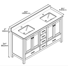 1901-60D-01QZ Matt White 60" Bathroom Vanity Cabinet and double Side 2 Sinks Combo Solid Wood Cabinet+Quartz top w/Sink set