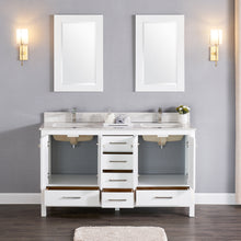 1901-60D-01QZ Matt White 60" Bathroom Vanity Cabinet and double Side 2 Sinks Combo Solid Wood Cabinet+Quartz top w/Sink set