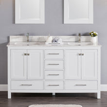 1901-60D-01QZ Matt White 60" Bathroom Vanity Cabinet and double Side 2 Sinks Combo Solid Wood Cabinet+Quartz top w/Sink set