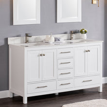 1901-60D-01QZ Matt White 60" Bathroom Vanity Cabinet and double Side 2 Sinks Combo Solid Wood Cabinet+Quartz top w/Sink set