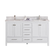 1901-60D-01QZ Matt White 60" Bathroom Vanity Cabinet and double Side 2 Sinks Combo Solid Wood Cabinet+Quartz top w/Sink set