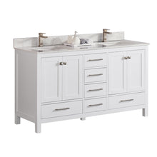 1901-60D-01QZ Matt White 60" Bathroom Vanity Cabinet and double Side 2 Sinks Combo Solid Wood Cabinet+Quartz top w/Sink set