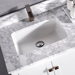 1901-60D-01 Matt White 60" Bathroom Vanity Cabinet and double Side 2 Sinks Combo Solid Wood Cabinet+Real Marble Top w/Sink set