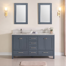 1901-60D-02QZ Dark Grey 60" Bathroom Vanity Cabinet and double Side 2 Sinks Combo Solid Wood Cabinet+Quartz top and backsplash w/Sink set