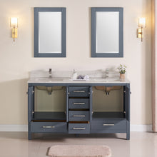 1901-60D-02QZ Dark Grey 60" Bathroom Vanity Cabinet and double Side 2 Sinks Combo Solid Wood Cabinet+Quartz top and backsplash w/Sink set