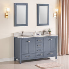 1901-60D-02QZ Dark Grey 60" Bathroom Vanity Cabinet and double Side 2 Sinks Combo Solid Wood Cabinet+Quartz top and backsplash w/Sink set
