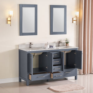 1901-60D-02QZ Dark Grey 60" Bathroom Vanity Cabinet and double Side 2 Sinks Combo Solid Wood Cabinet+Quartz top and backsplash w/Sink set