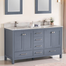 1901-60D-02QZ Dark Grey 60" Bathroom Vanity Cabinet and double Side 2 Sinks Combo Solid Wood Cabinet+Quartz top and backsplash w/Sink set
