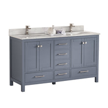 1901-60D-02QZ Dark Grey 60" Bathroom Vanity Cabinet and double Side 2 Sinks Combo Solid Wood Cabinet+Quartz top and backsplash w/Sink set