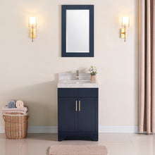 1905-24-04 Marine Blue 24" Bathroom Vanity Set Solid Wood Vanity Cabinet with Natural White Carrara Quartz Counter Top and White Under Mount Basin Set with Optional Mirror