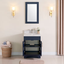 1905-24-04 Marine Blue 24" Bathroom Vanity Set Solid Wood Vanity Cabinet with Natural White Carrara Quartz Counter Top and White Under Mount Basin Set with Optional Mirror