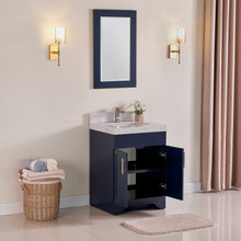 1905-24-04 Marine Blue 24" Bathroom Vanity Set Solid Wood Vanity Cabinet with Natural White Carrara Quartz Counter Top and White Under Mount Basin Set with Optional Mirror