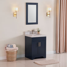 1905-24-04 Marine Blue 24" Bathroom Vanity Set Solid Wood Vanity Cabinet with Natural White Carrara Quartz Counter Top and White Under Mount Basin Set with Optional Mirror