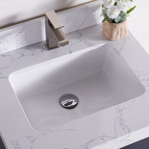 1905-24-04 Marine Blue 24" Bathroom Vanity Set Solid Wood Vanity Cabinet with Natural White Carrara Quartz Counter Top and White Under Mount Basin Set with Optional Mirror