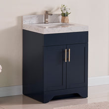 1905-24-04 Marine Blue 24" Bathroom Vanity Set Solid Wood Vanity Cabinet with Natural White Carrara Quartz Counter Top and White Under Mount Basin Set with Optional Mirror