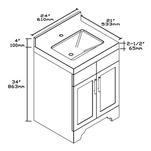 1905-24-04 Marine Blue 24" Bathroom Vanity Set Solid Wood Vanity Cabinet with Natural White Carrara Quartz Counter Top and White Under Mount Basin Set with Optional Mirror