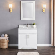 1905-30-01 Matt White 30" Bathroom Vanity Set with Solid Wood Cabinet and Natural White Carrara Counter Top and White Under Mount Sink Set with Optional Mirror