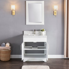 1905-30-01 Matt White 30" Bathroom Vanity Set with Solid Wood Cabinet and Natural White Carrara Counter Top and White Under Mount Sink Set with Optional Mirror