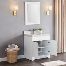 1905-30-01 Matt White 30" Bathroom Vanity Set with Solid Wood Cabinet and Natural White Carrara Counter Top and White Under Mount Sink Set with Optional Mirror