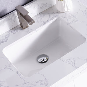 1905-30-01 Matt White 30" Bathroom Vanity Set with Solid Wood Cabinet and Natural White Carrara Counter Top and White Under Mount Sink Set with Optional Mirror