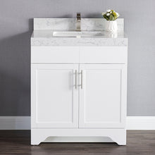 1905-30-01 Matt White 30" Bathroom Vanity Set with Solid Wood Cabinet and Natural White Carrara Counter Top and White Under Mount Sink Set with Optional Mirror
