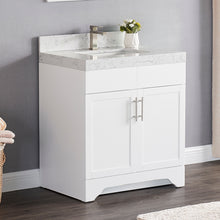 1905-30-01 Matt White 30" Bathroom Vanity Set with Solid Wood Cabinet and Natural White Carrara Counter Top and White Under Mount Sink Set with Optional Mirror