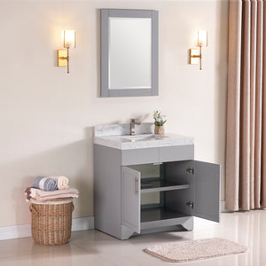 1905-30-03 Light Grey 30" Bathroom Vanity Set with Solid Wood Cabinet and Natural White Carrara Counter Top and White Under Mount Sink Set with Optional Mirror
