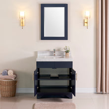 1905-30-04 Marine Blue 30" Bathroom Vanity Set with Solid Wood Cabinet and Natural White Carrara Counter Top and White Under Mount Sink Set with Optional Mirror