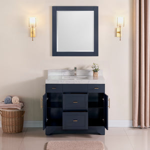 1905-36-04 Marine Blue 36" Bathroom Vanity Set Solid Wood Cabinet with under mount Sink and Quartz Top with 4" backsplash and optional Mirror